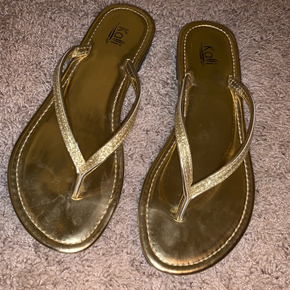 Gold Sparkly Flip Flops Size 7